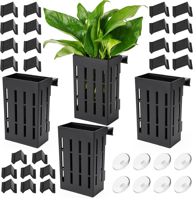 Borlech Upgraded Large Aquarium Plant Holder with Hooks and Suction Cups for Fish Tank Aquaponic Plant Cultivation and Aquascape Decorations (Black) - Image 1